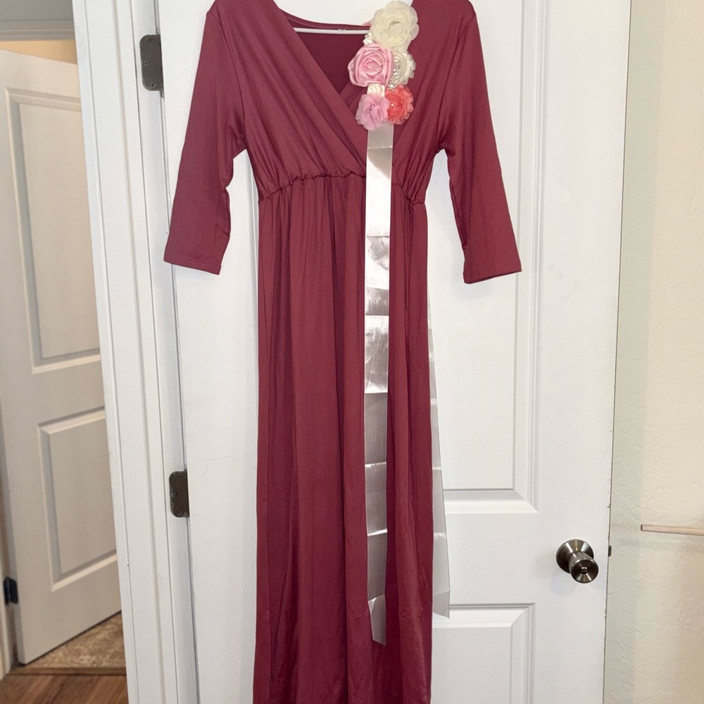 Elegant Pink Maternity/Baby Shower Dress with Floral Accents